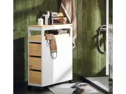 SoBuy Badezimmerschrank Rollwagen mit 3 Schubladen Nischenschrank 24x82x65cm Weiß-Natur BZR54-WN
