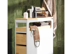 SoBuy Badezimmerschrank Rollwagen mit 3 Schubladen Nischenschrank 24x82x65cm Weiß-Natur BZR54-WN