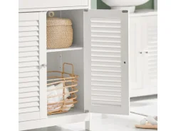 SoBuy Badezimmerschrank Sideboard mit Schublade und Lamellentüren 60x87x35cm Weiß FRG238-W