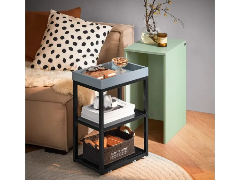 SoBuy Beistelltisch Satztisch Couchtisch mit Rollen Stapelbar Grün FBT145-GR