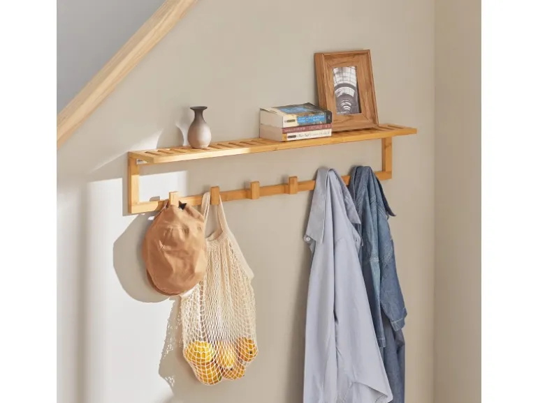 SoBuy Flurgarderobe Wandgarderobe Handtuchhalter aus Bambus FHK06-N