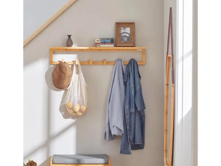 SoBuy Flurgarderobe Wandgarderobe Handtuchhalter aus Bambus FHK06-N