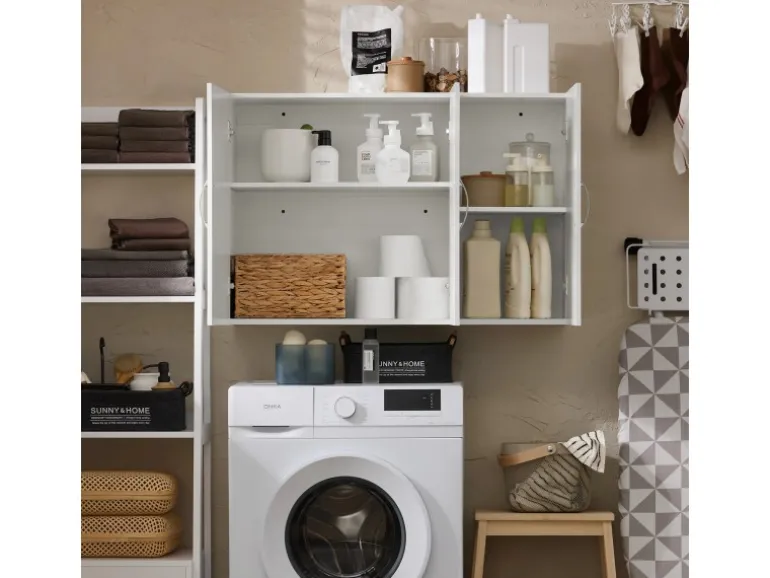 SoBuy Hängeschrank Badezimmerschrank mit Verstellbarem Regal 90x60x30cm Weiß FRG231-L-W