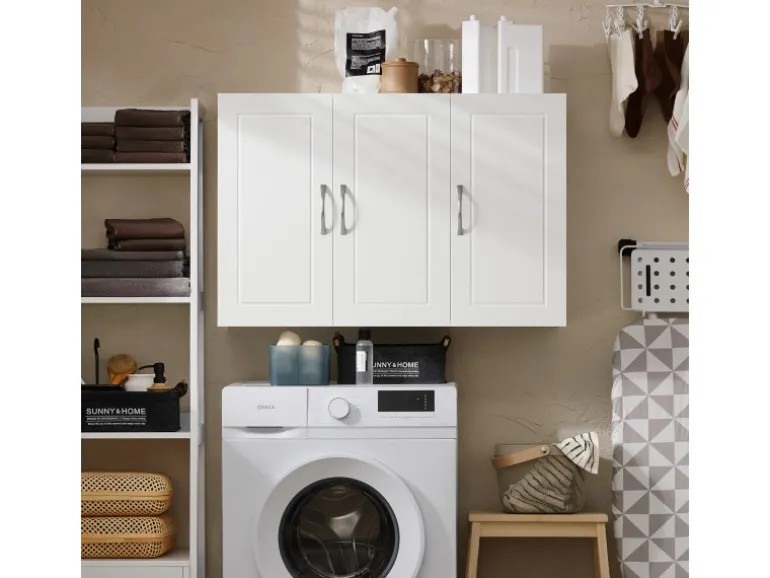 SoBuy Hängeschrank Badezimmerschrank mit Verstellbarem Regal 90x60x30cm Weiß FRG231-L-W