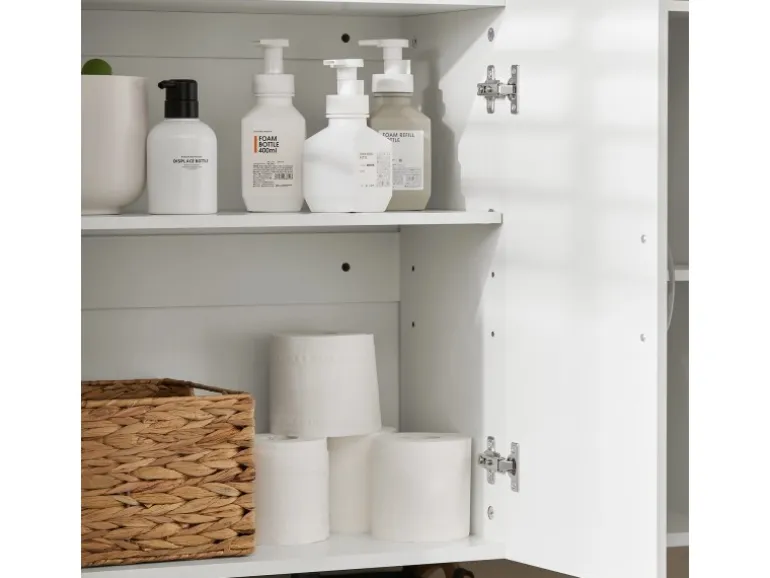 SoBuy Hängeschrank Badezimmerschrank mit Verstellbarem Regal 90x60x30cm Weiß FRG231-L-W