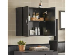 SoBuy Hängeschrank Badezimmerschrank mit Verstellbarem Regal 60x60x30cm Schwarz FRG231-SCH