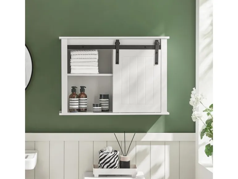 SoBuy Hängeschrank mit Schiebetür Wandschrank Badezimmerschrank BZR71-W