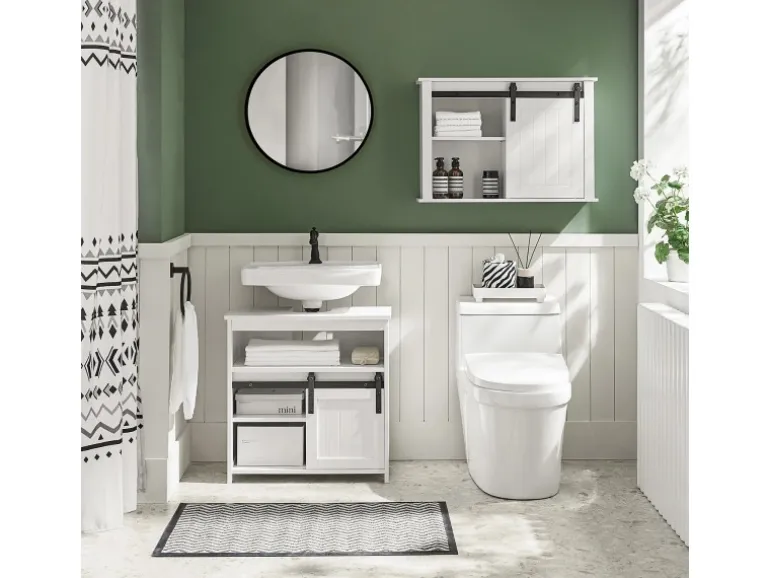 SoBuy Hängeschrank mit Schiebetür Wandschrank Badezimmerschrank BZR71-W