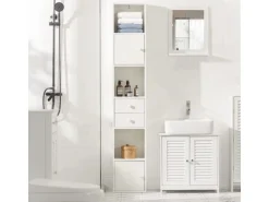 SoBuy Hochschrank mit Schubladen und Türen Holz Weiß STR10-W