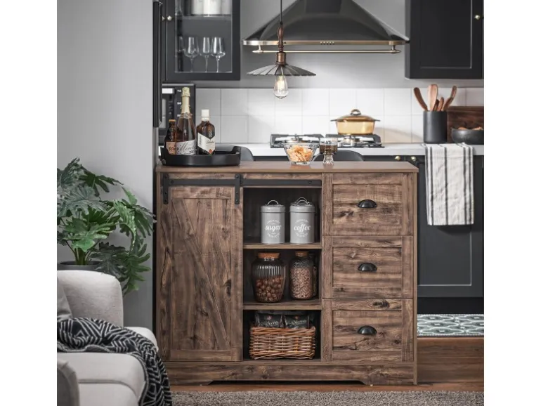 SoBuy Kücheninsel Freistehend Küchenschrank Sideboard Vintagebraun KNL08-N