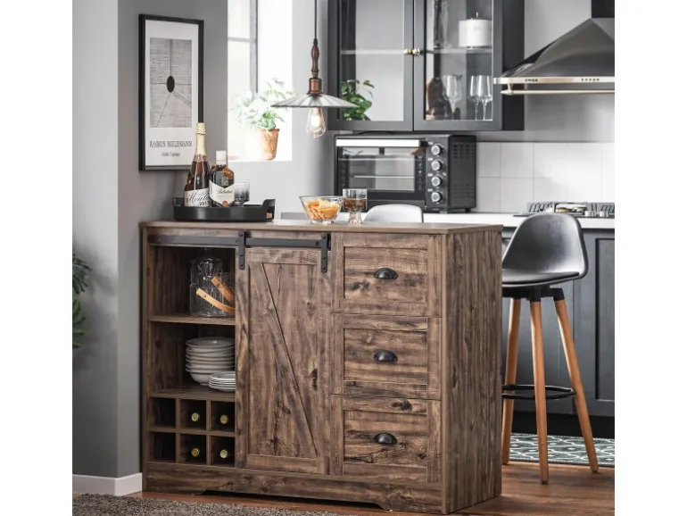 SoBuy Kücheninsel Freistehend Küchenschrank Sideboard Vintagebraun KNL08-N