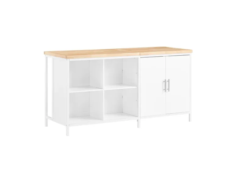 SoBuy Kücheninsel Freistehend Küchenschrank Sideboard Weiß-Natur KNL09-WN
