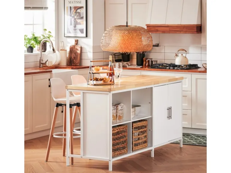 SoBuy Kücheninsel Freistehend Küchenschrank Sideboard Weiß-Natur KNL09-WN