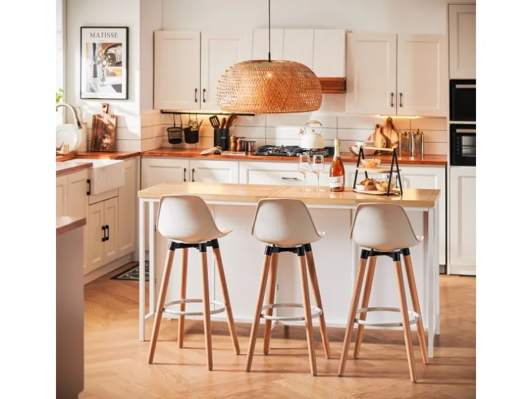 SoBuy Kücheninsel Freistehend Küchenschrank Sideboard Weiß-Natur KNL09-WN