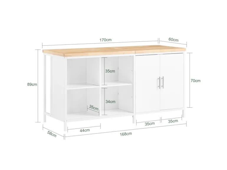 SoBuy Kücheninsel Freistehend Küchenschrank Sideboard Weiß-Natur KNL09-WN