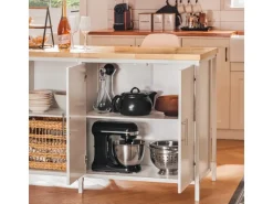 SoBuy Kücheninsel Freistehend Küchenschrank Sideboard Weiß-Natur KNL09-WN