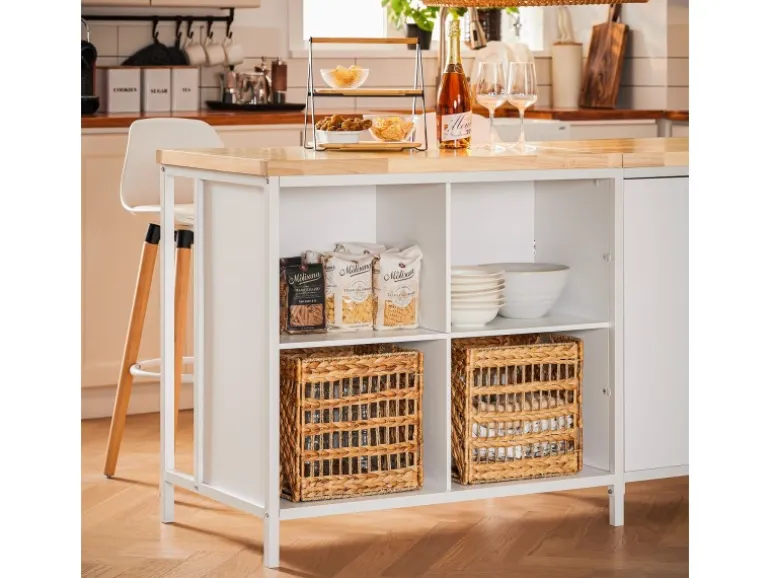 SoBuy Kücheninsel Freistehend Küchenschrank Sideboard Weiß-Natur KNL09-WN