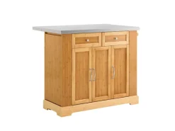 SoBuy Kücheninsel Küchenwagen mit Ausziehbarer Arbeitsplatte Bambus 107x92,5x71cm Natur FKW130-N