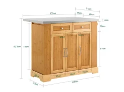 SoBuy Kücheninsel Küchenwagen mit Ausziehbarer Arbeitsplatte Bambus 107x92,5x71cm Natur FKW130-N