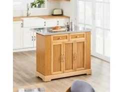 SoBuy Kücheninsel Küchenwagen mit Ausziehbarer Arbeitsplatte Bambus 107x92,5x71cm Natur FKW130-N