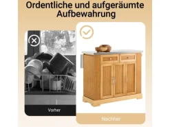 SoBuy Kücheninsel Küchenwagen mit Ausziehbarer Arbeitsplatte Bambus 107x92,5x71cm Natur FKW130-N