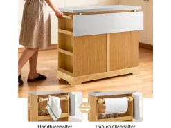 SoBuy Kücheninsel Küchenwagen mit Ausziehbarer Arbeitsplatte Bambus 107x92,5x71cm Natur FKW130-N