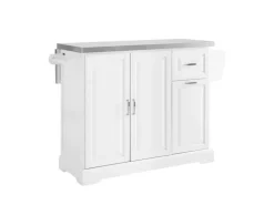 SoBuy Kücheninsel Küchenwagen mit Ausziehbarer Edelstahlarbeitsplatte 130x91x71cm Weiß FKW128-ST