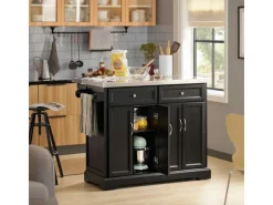 SoBuy Kücheninsel Küchenwagen Küchenschrank Servierwagen Schwarz FKW71-SCH