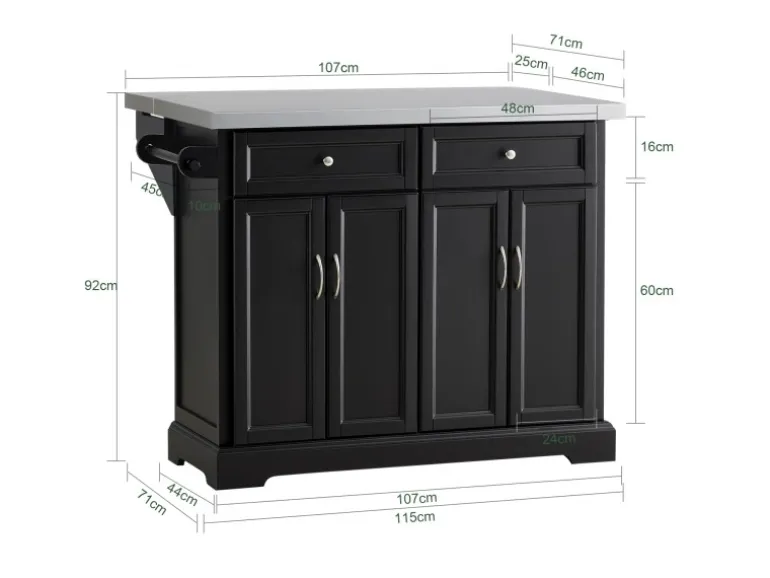 SoBuy Kücheninsel Küchenwagen Küchenschrank Servierwagen Schwarz FKW71-SCH