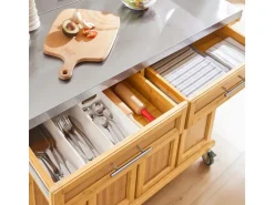 SoBuy Kücheninsel Küchenwagen Küchenschrank Servierwagen Bambus 115cm FKW69-N