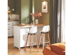 SoBuy Kücheninsel mit 2 Rattankörben Küchenschrank Sideboard Buffet KNL05-W