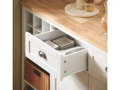 SoBuy Kücheninsel mit 2 Rattankörben Küchenschrank Sideboard Buffet KNL05-W