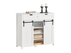 SoBuy Küchenschrank Sideboard mit Schiebetür Buffet Kommode Weiß FSB74-W