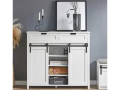 SoBuy Küchenschrank Sideboard mit Schiebetür Buffet Kommode Weiß FSB74-W