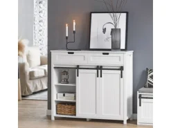 SoBuy Küchenschrank Sideboard mit Schiebetür Buffet Kommode Weiß FSB74-W