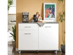 SoBuy Küchenwagen auf Rollen Kücheninsel Rollwagen Servierwagen Weiß FKW117-W