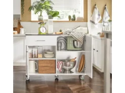 SoBuy Küchenwagen auf Rollen Kücheninsel Rollwagen Servierwagen Weiß FKW117-W