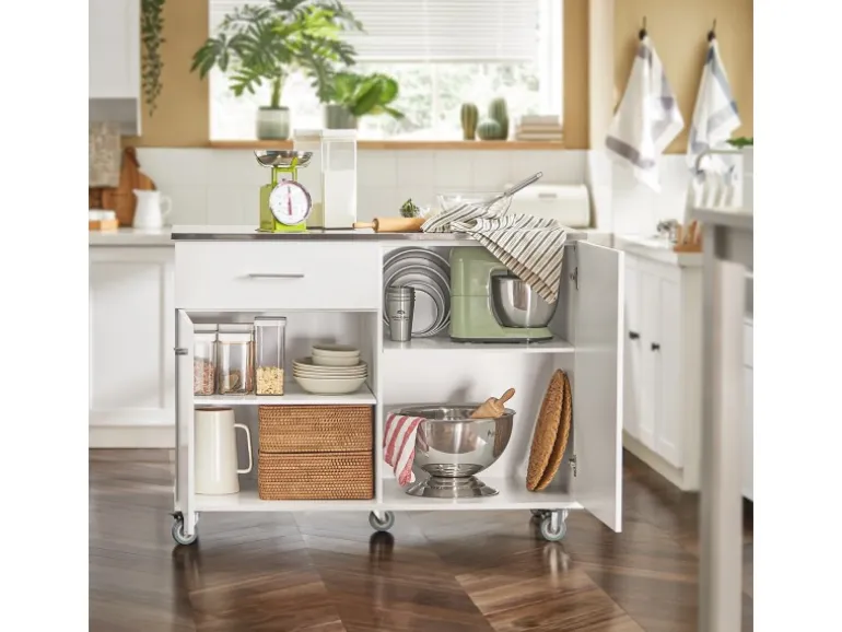 SoBuy Küchenwagen auf Rollen Kücheninsel Rollwagen Servierwagen Weiß FKW117-W