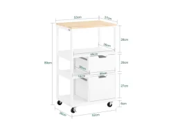 SoBuy Küchenwagen mit 2 Schubladen 3 Ablagen Servierwagen 53x89x37cm FKW111-WN