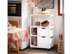 SoBuy Küchenwagen mit 2 Schubladen 3 Ablagen Servierwagen 53x89x37cm FKW111-WN
