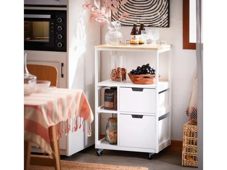 SoBuy Küchenwagen mit 2 Schubladen 3 Ablagen Servierwagen 53x89x37cm FKW111-WN