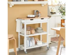 SoBuy Küchenwagen mit 2 Schubladen Rollwagen Konsolentisch Weiß FKW68-WN