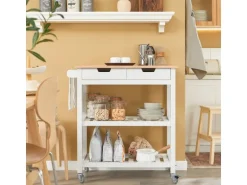 SoBuy Küchenwagen mit 2 Schubladen Rollwagen Konsolentisch Weiß FKW68-WN