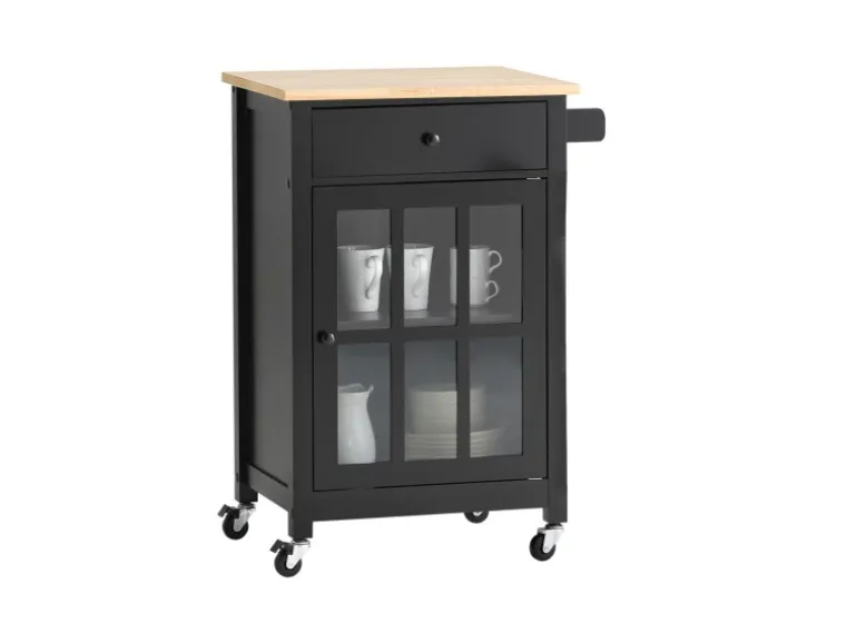 SoBuy Küchenwagen mit 1 Tür Servierwagen Rollwagen Schwarz FKW98-SCH