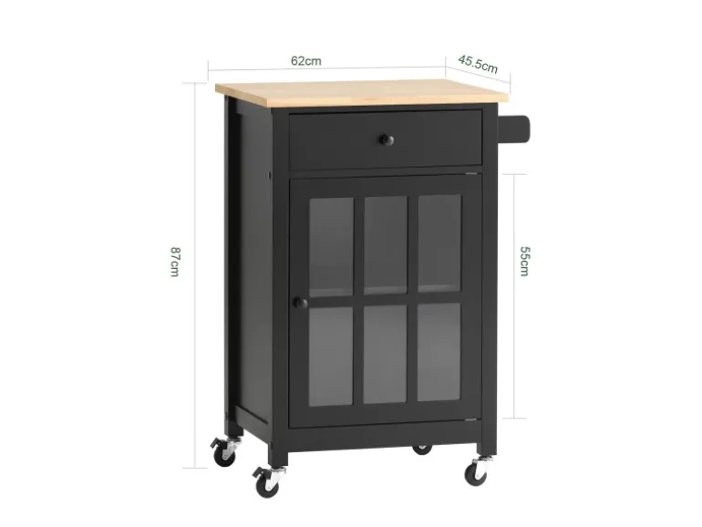 SoBuy Küchenwagen mit 1 Tür Servierwagen Rollwagen Schwarz FKW98-SCH