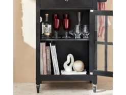 SoBuy Küchenwagen mit 1 Tür Servierwagen Rollwagen Schwarz FKW98-SCH