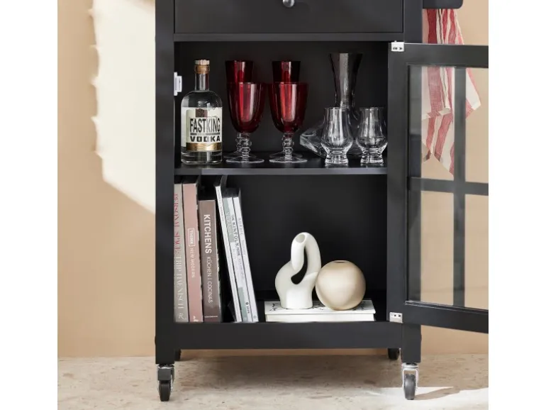 SoBuy Küchenwagen mit 1 Tür Servierwagen Rollwagen Schwarz FKW98-SCH