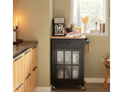 SoBuy Küchenwagen mit 1 Tür Servierwagen Rollwagen Schwarz FKW98-SCH