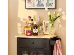 SoBuy Küchenwagen mit 1 Tür Servierwagen Rollwagen Schwarz FKW98-SCH