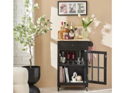 SoBuy Küchenwagen mit 1 Tür Servierwagen Rollwagen Schwarz FKW98-SCH